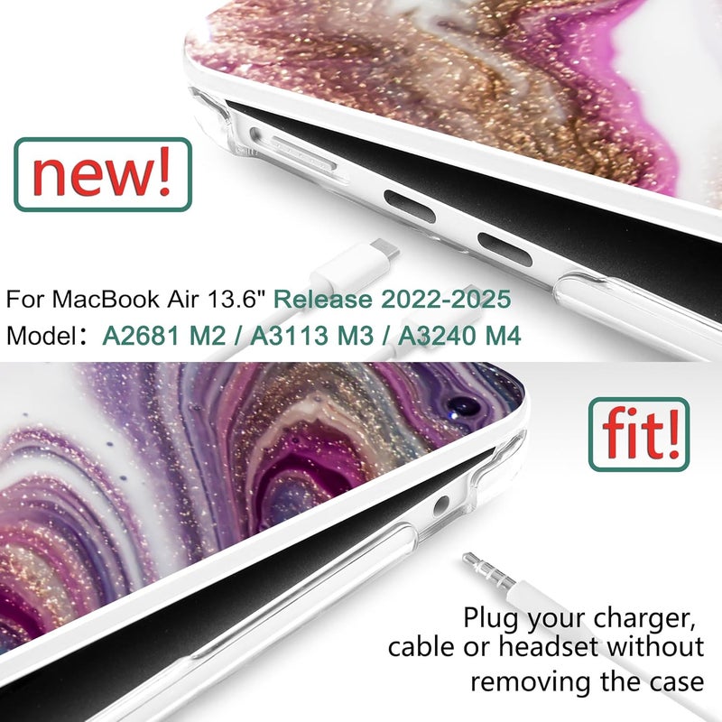 DONGKE for M4 MacBook Air 13.6 Inch Case 2025 2024 2023 2022 Model A3240 A3113 A2681 M3 M2 Chip, Plastic Hard Shell Case Cover with Touch ID for MacBook Air 13 Inch M4 - Marbling Art - Image 2